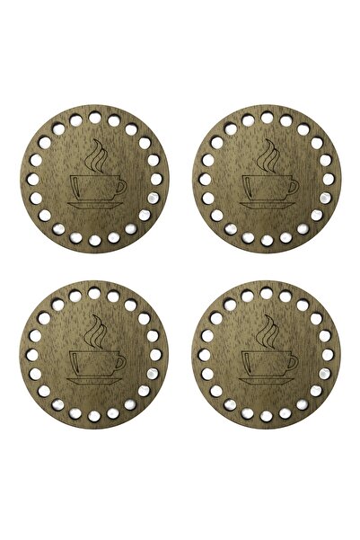 aladepo كوستر خشبي (كوستر) مزود بفتحات لون موستار 4 قطع