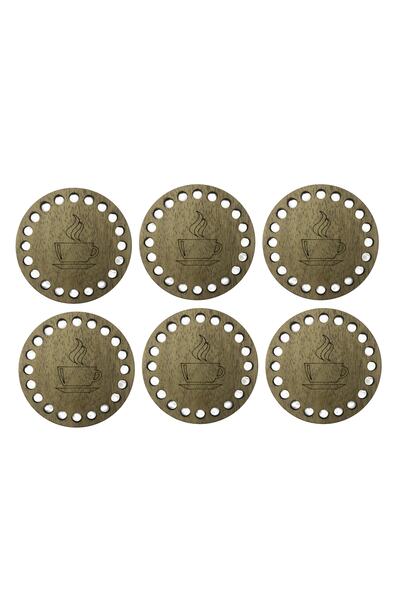 aladepo كوستر خشبي (كوستر) مزود بفتحات لون موستار 6 قطع