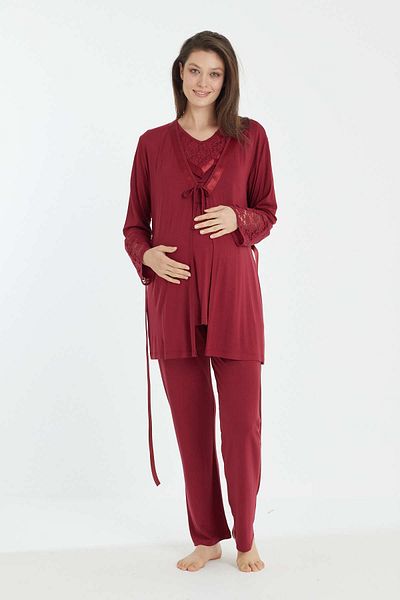 Miss Dünya Lissa Set pijama de maternitate roșu Claret cu halat