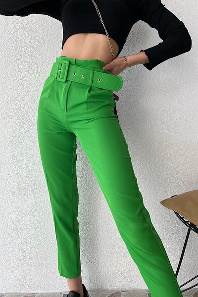 TT GİYİM Women's Belted High Waist Fabric Trousers