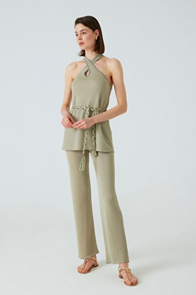 JOIN US Csillogó Khaki Palazzo nadrág