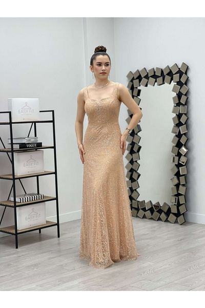 giyimmasalı Rochie din țesătură cu paiete cu guler pătrat - Aur