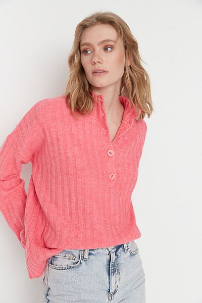Trendyol Collection Soft Textured Pink Wide Knitwear Sweater - Stand Collar TWOAW21KZ0783