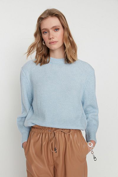 Trendyol Collection Pulover de tricotaj de bază cu textură moale, cu tăiere largă, albastru TWOAW20FV0142