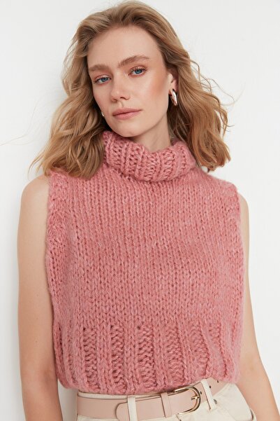 Trendyol Collection Powder Crop, puha textúrájú garbós kötöttáru pulóver TWOAW22BZ0058