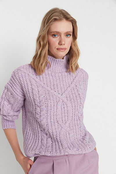 Trendyol Collection Lila Strickpullover mit breiter Passform – weicher Textur TWOAW20KZ0171