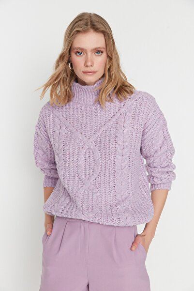 Trendyol Collection Pulover de tricotaj liliac cu potrivire largă - Textura moale TWOAW20KZ0171