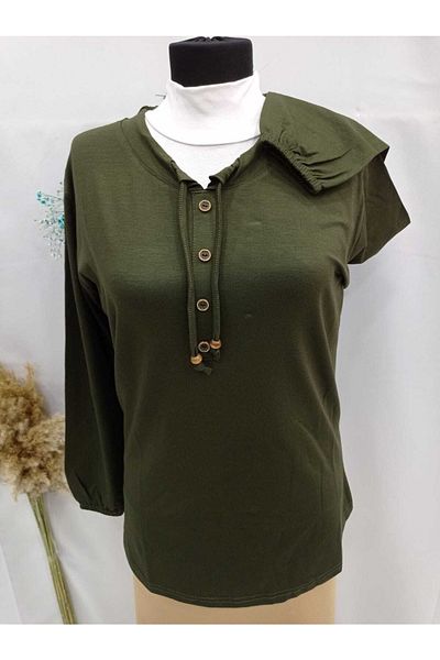 Sel Tekstil 2022 Model Normal Size Elastic Sleeves and Collar Drawstring Mother's Blouse