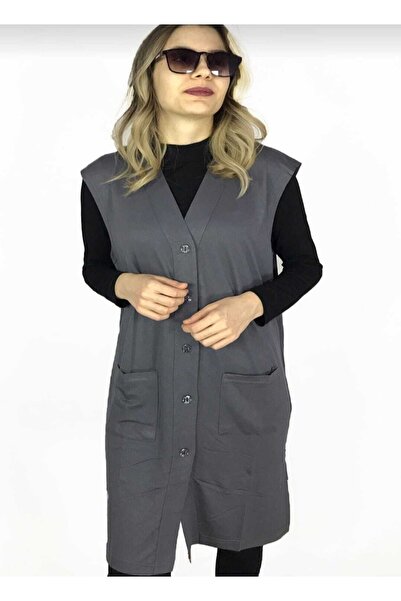 Genel Markalar Kadın Uzun Cepli Penye Anne Tunik Yelek K002