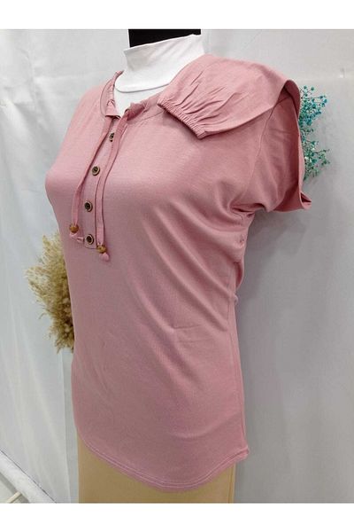 Sel Tekstil 2022 Model Normal Size Elastic Sleeves and Collar Drawstring Mother's Blouse