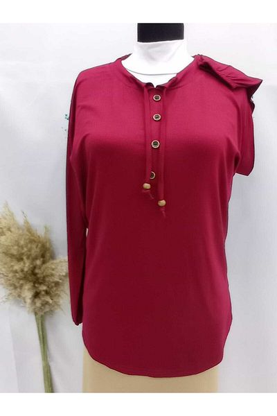 Sel Tekstil 2022 Model Normal Size Elastic Sleeves and Collar Drawstring Mother's Blouse