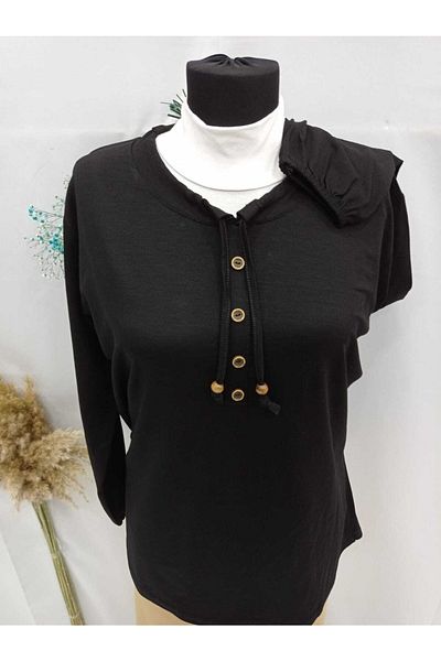 Sel Tekstil 2022 Model Normal Size Elastic Sleeves and Collar Drawstring Mother's Blouse