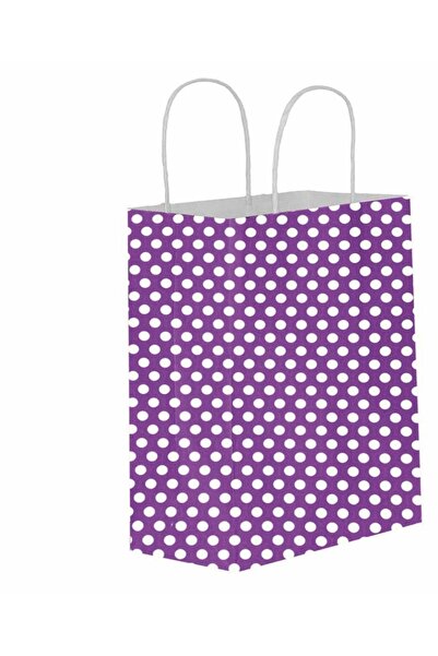 Halay Kına Karton Hediyelik Çanta Mor Puantiyeli 10 Adet Boy Ebat 25.5x17.5