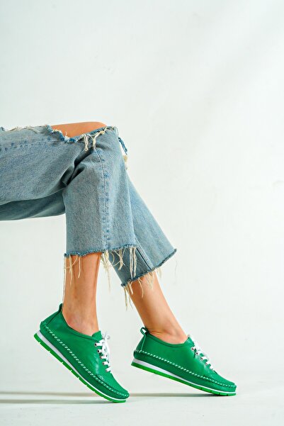 Deripabuc Genuine Leather Green Women's Leather Casual Dp16-0062