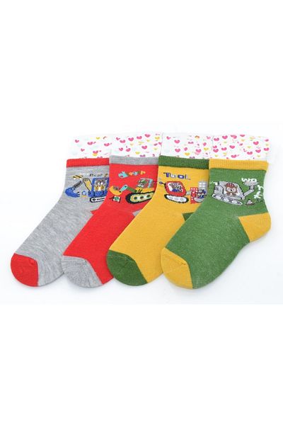 Ekinoks 4-Piece Stephan Vehicle Patterned Boy Socks
