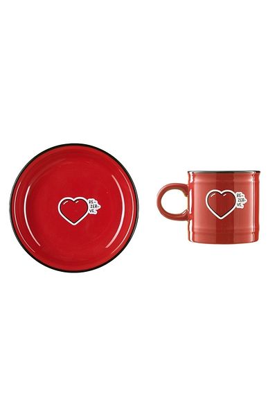 Paşabahçe Reserved Heart Ceramic Mug and Dessert Plate