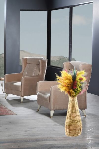 tunalar Hasır Püskülü Pampas Otu Ve Hasır Vazo