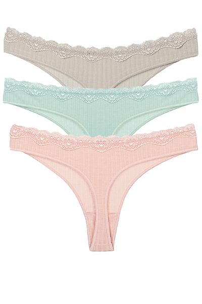 Vanilya Secret Δαντέλα στη μέση Rib Thong Cotton 3 Συσκευασία