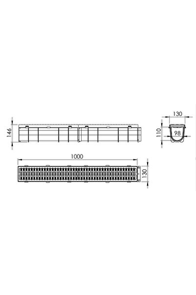 Genel Markalar 130x145x1000mm Drenaj Kanalı / Plastik Izgara / Yağmur Kanalı / Plastik Gider / Oluk Tapa