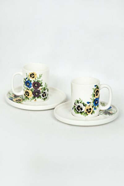 Bursa Porselen Dekor Menekşe Desen İki Kişilik Kahve Fincan Takımı