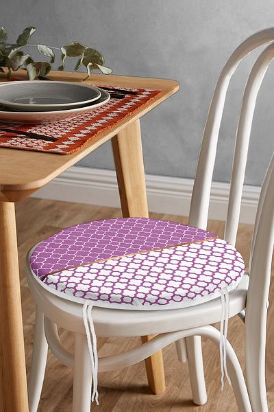 Realhomes Purple & White Ogea Patterned Digital Printed Modern Round Zippered Chair Cushion