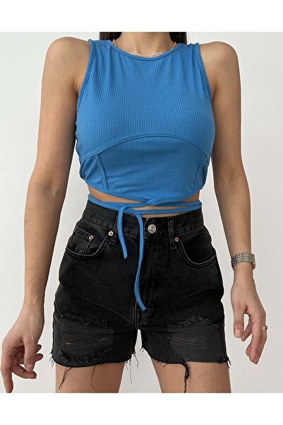 Jose Clothing قماش فيسكوز ناعم - بلوزة قصيرة نسائية بتفاصيل ربطة عنق