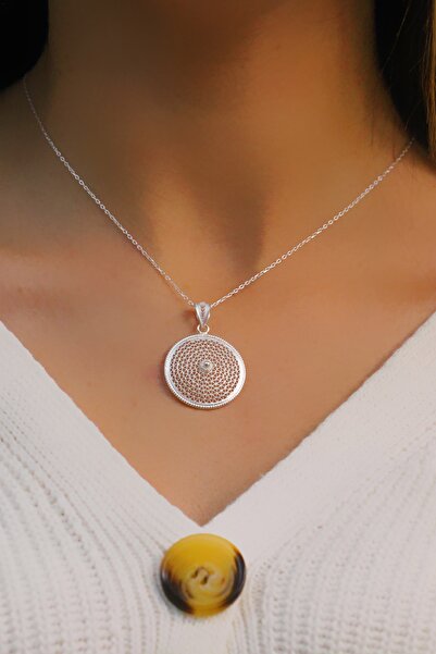Midyat Nurtaş Gümüş Yuvarlak Model Elişçiliği Telkari Gümüş Bayan Kolye