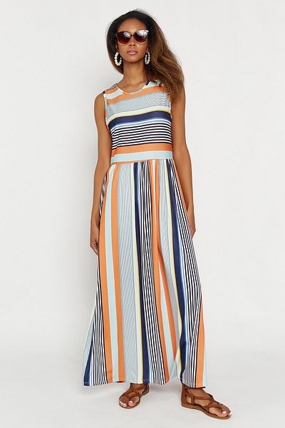 Hopoi Rochie maxi damă cu dungi colorate