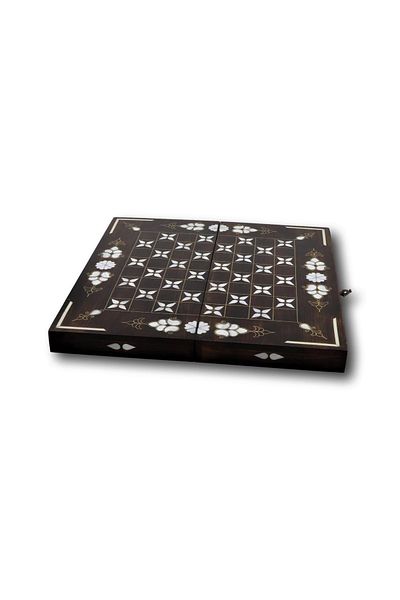 MORYA Wooden Checkers and Backgammon Set Luxury Mother of Pearl Embroidered