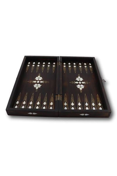 MORYA Wooden Checkers and Backgammon Set Luxury Mother of Pearl Embroidered
