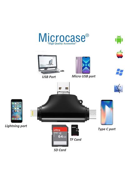 Microcase Type-c Lightning Micro Usb Telefonlar Için Sd Kart Okuyucu Flash Disk Adaptör Al2743  Uyumlu