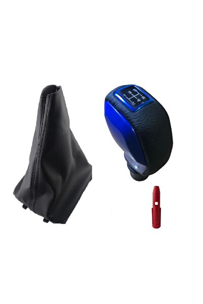 Moda Garage Peugeot 206  Uyumlu Deri Kaplama Mavi Spor Vites Topuzu ve Körüğü