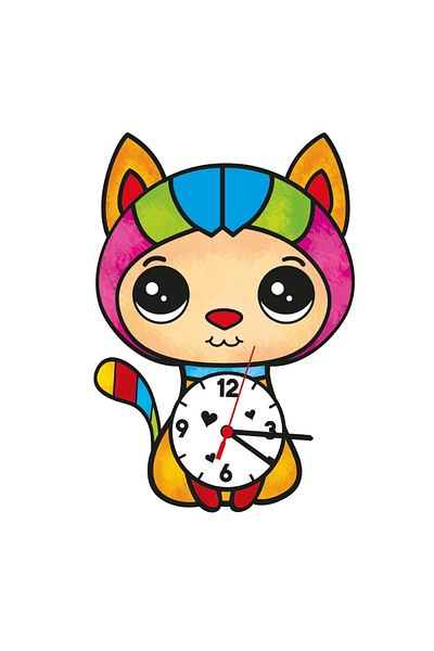mortoys 3D Wooden Cat Model Clock Painting + Clock Mechanism + Paint + Brush Set, Clock Painting Set