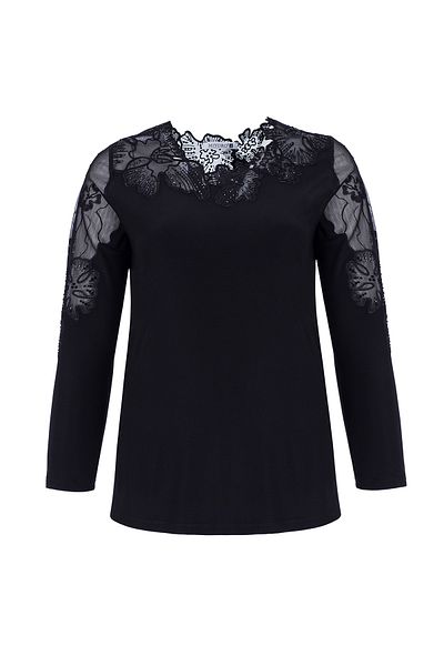 MİYORO Oversize Blouse with Collar and Sleeve Embroidery Applique and Stone Detail