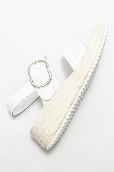 Elle Shoes Beyaz Deri Kadın Dolgu Topuklu Sandalet