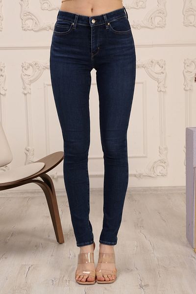 Berm Women's Navy Blue Indigo Power Lycra Normal Waist Jean Jeans Denim Trousers