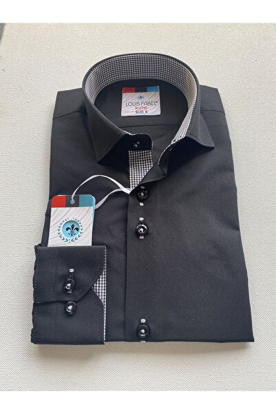 Louis Kids Plain Black Petite Checked School Children's Shirt