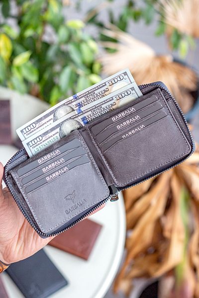 Garbalia Carole Genuine Leather Zipper Locked Crazy Gray Unisex Wallet