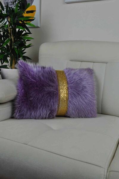 Paris Life Şeritli Dikdörtgen Peluş Kırlent Kılıfı -lila