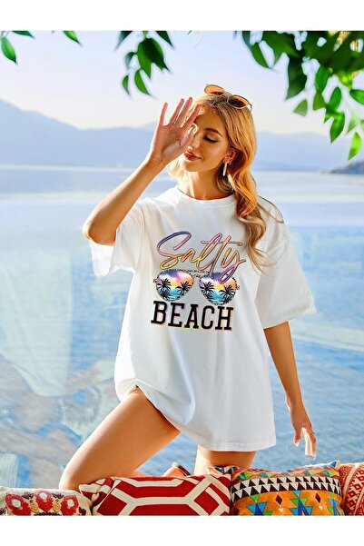 YUVEST Λευκό μπλουζάκι με στάμπα Blackrock Unisex Salty Beach.