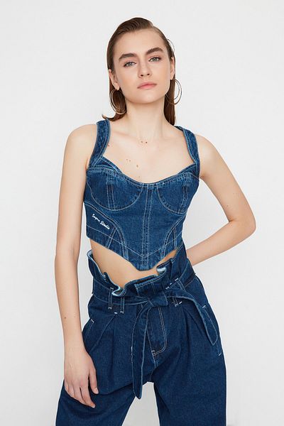 Trendyol Collection X Sagaza Studio Navy Blue Denim Blouse TPRAW22BZ1118