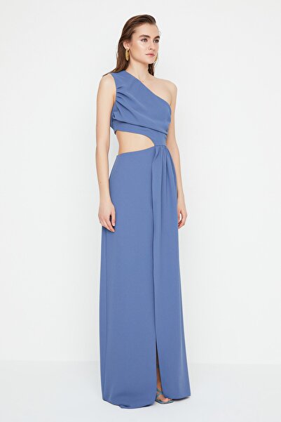 Trendyol Collection X Sagaza Studio Indigo Rochie de seară cu decupări pe un umăr TPRSS22AE00066