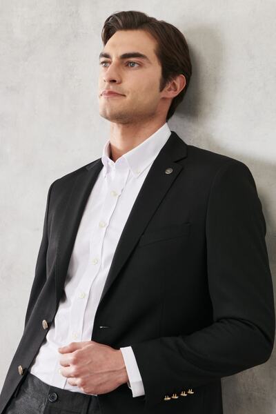 ALTINYILDIZ CLASSICS سترة كاجوال بياقة متوافقة ومريحة للرجال باللون الأسود