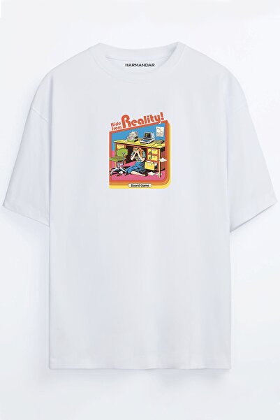 Harmandar Hide From Reality Tricou oversize negru - alb