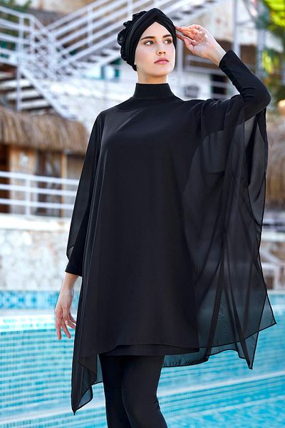 Adasea Black Pareo Hijab Swimsuit with Tulle 2022 New Season