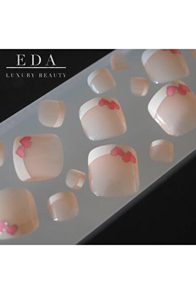 EDA LUXURY BEAUTY 24'lü Natürel Pembe Beyaz French Ayak Takma Tırnak Lüks Kal...