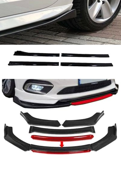 Sare Tuning Volkswagen Jetta Flaplı Yan Marşpiyel Eki + 4 Parça Kırmızı Ön Ek...