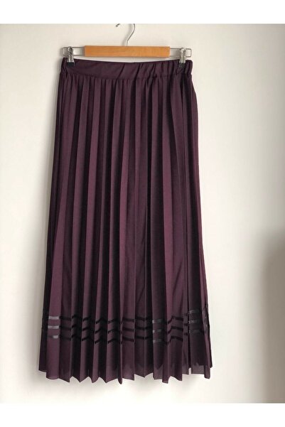 Nacar Kadın Siyah Beli Lastikli Anne Pileli Etek Altı Kurdaleli Pileli Etek