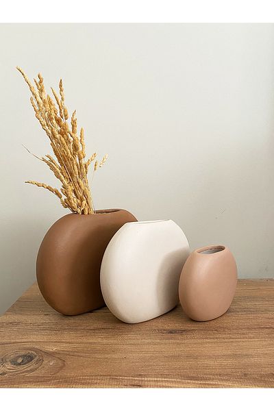 NOVATOS Vază plată din ceramică - set de 3 bronz și cremă