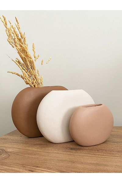 NOVATOS Vază plată din ceramică - set de 3 bronz și cremă